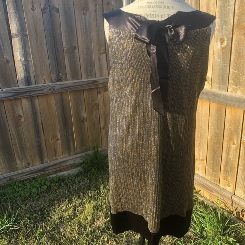 Enfocus Studio Metallic Gold Mini Dress with Black Trim - Picture 3 of 4